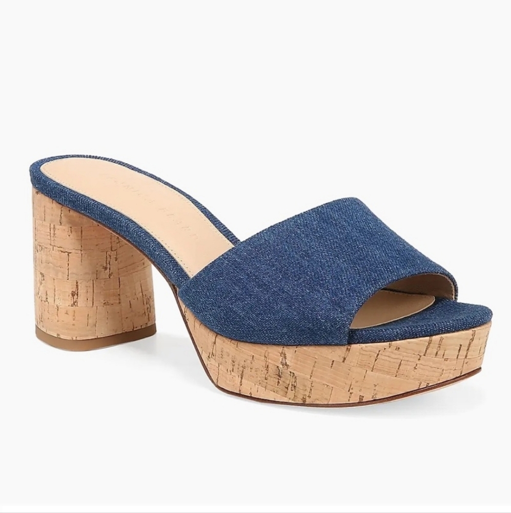 Vero Cuoio Dali Denim Platform Mules with Cork Heel